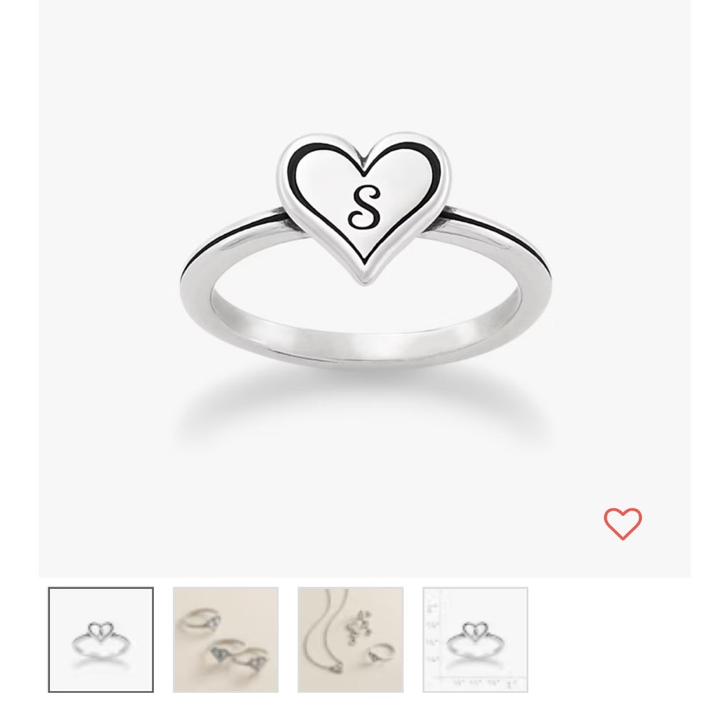 James Avery Silver Heart Initial Ring